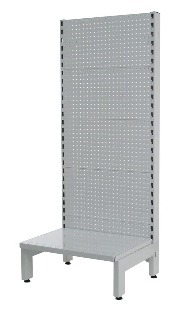 White single-sided 600mm medium duty gondola with 450mm base shelf, ideal for retail display - 1500mm height