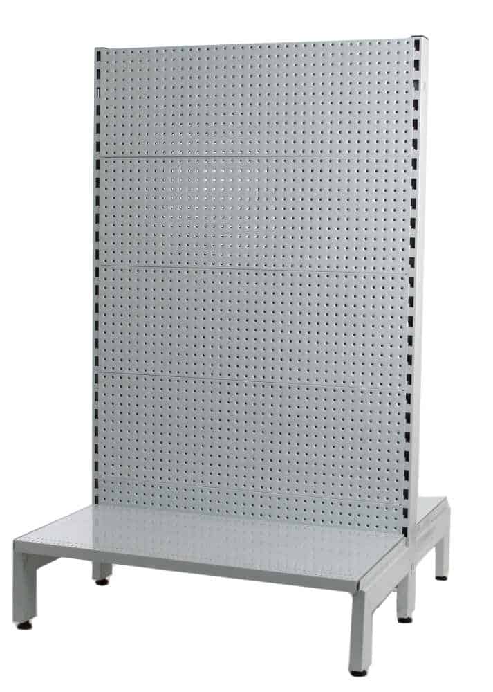 White double-sided wire shelving gondola starter bay with 1500mm base shelf for retail storage solutions.