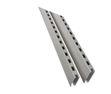 Double punched post for industrial shelving, featuring robust design for enhanced load-bearing in warehouses or garages.