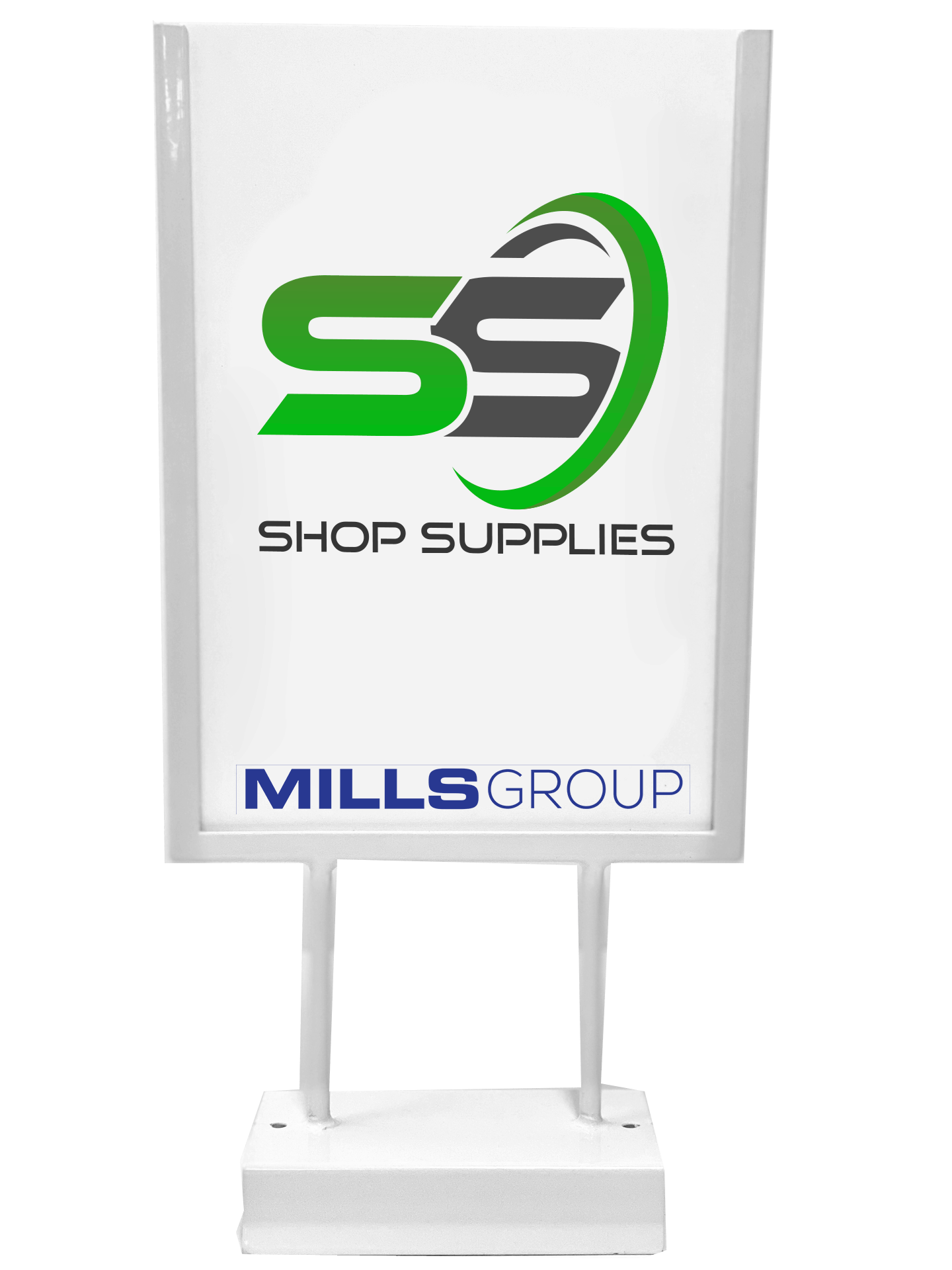 A4 sign holder kit in portrait orientation with an acrylic sleeve, ideal for displaying signs on shelves in retail settings.