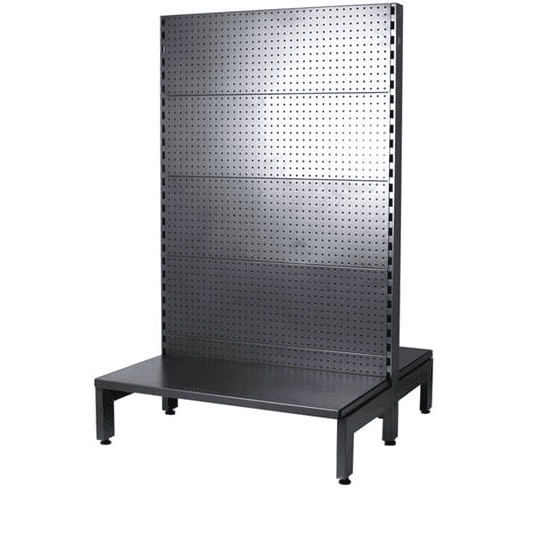 Metal gondola shelving unit for retail stores, ideal for displaying products, durable and versatile in a compact size.